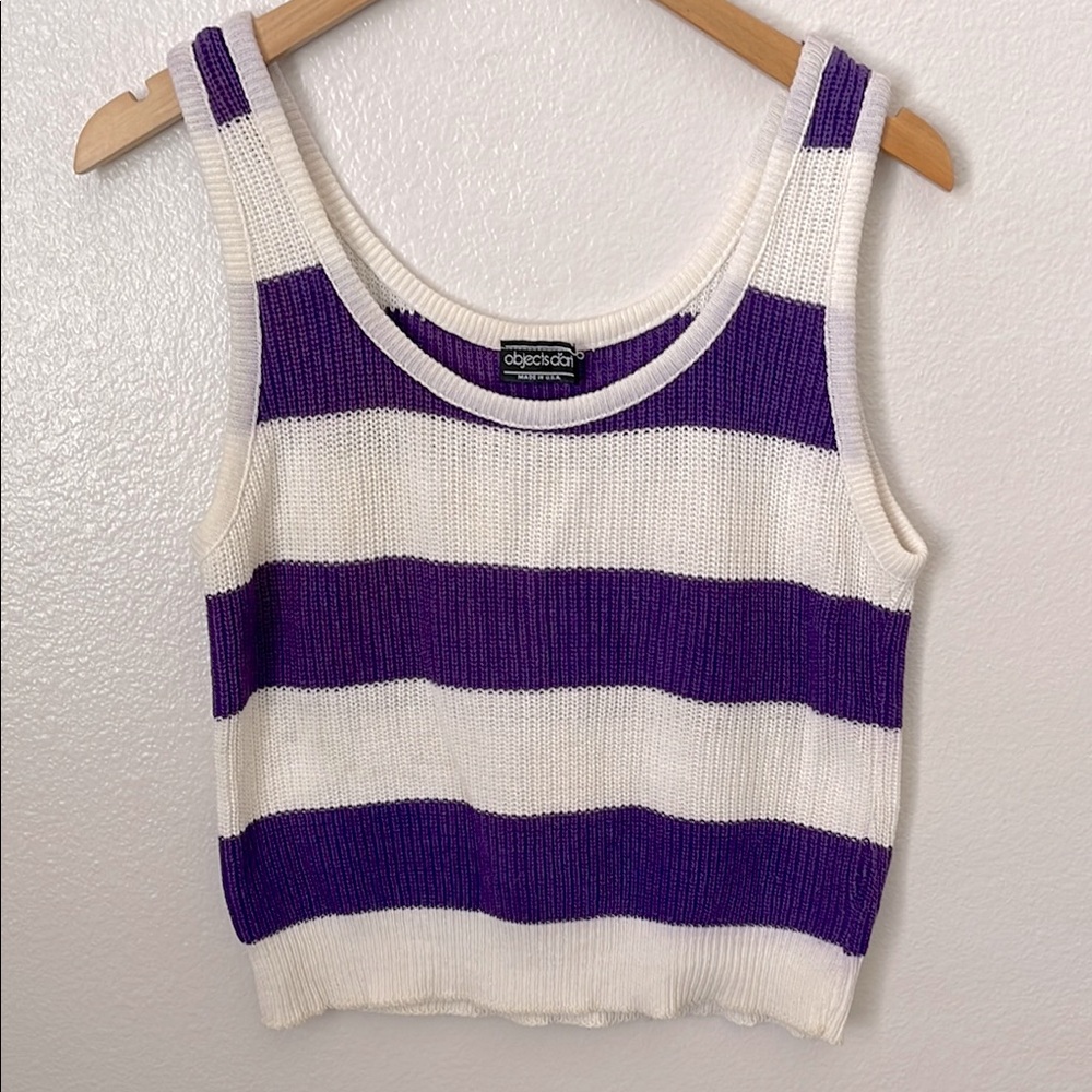 Vintage White and Purple Striped Knit Tank Top